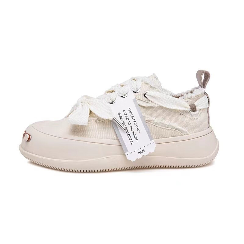 oemg开口笑帆布鞋女檀健次同款春2023年新款开口笑女鞋子ins 白色 35