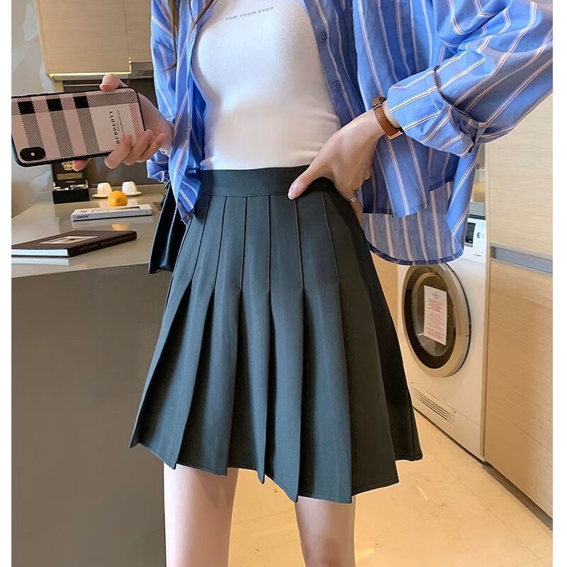 黑色百褶裙短裙女春夏高腰百搭校园学院风a字显瘦黑色西装大码半身裙