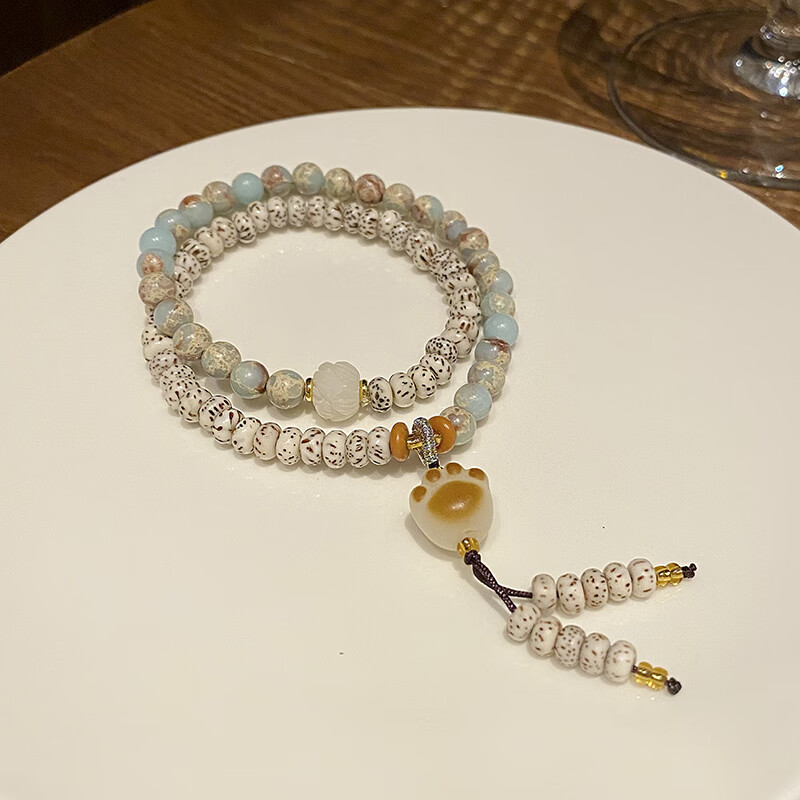 石手链女生轻奢小众精致新中式串珠珠子手串 星月菩提寿山石-粗6mm 36