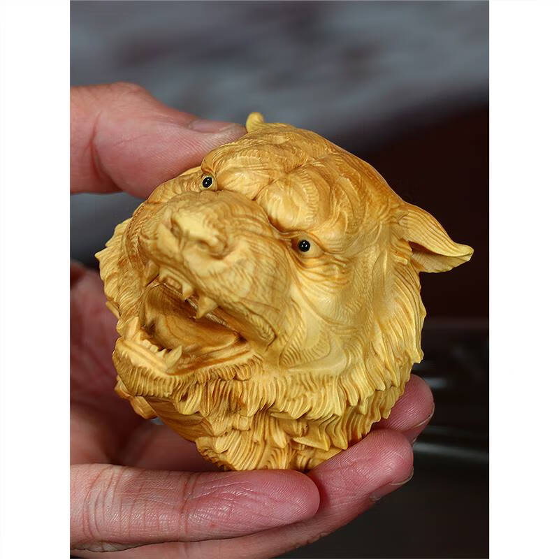 小叶黄杨木雕刻文玩实木男士随身把玩盘玩虎头手把件汽车挂件摆件