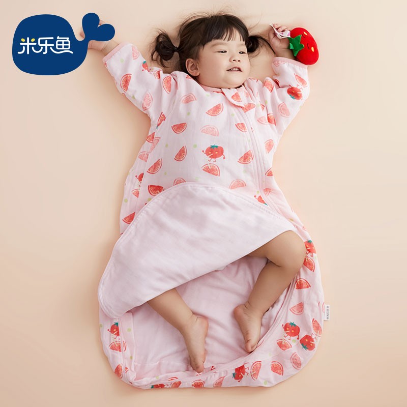 米乐鱼 婴儿纱布睡袋宝宝6层一体式防踢抱被儿童四季空调睡袋透气不闷防着凉 番茄密语100码