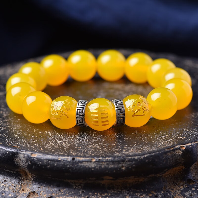 唐怀瑟五行属土的饰品缺土补土坤为地天然水晶黄玛瑙手链麒麟手串男女