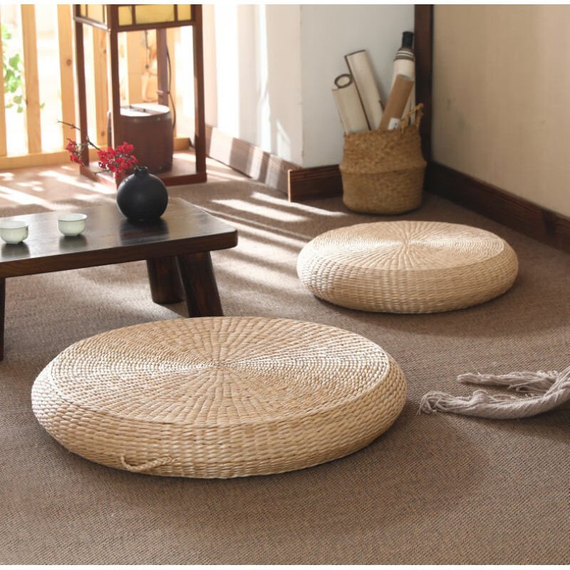 蒲团修跪拜垫圆形榻榻米坐垫草编垫子打坐垫子蒲团日式圆形草编凳瑜伽