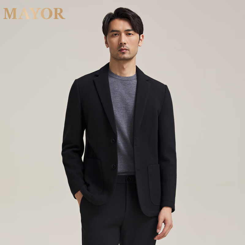 MAYOR男装 春季DONDI绵羊毛混纺轻便舒适针织休闲西服 黑色 170A (170/92A)