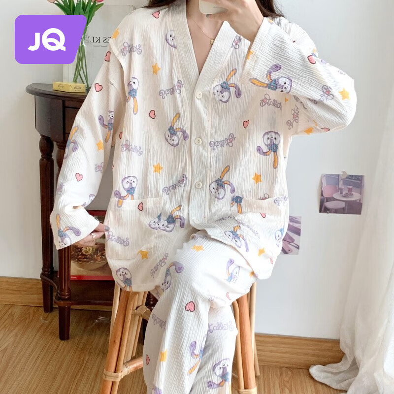 婧麒月子服孕妇夏季薄款哺乳睡衣喂奶专用小清新家居服产后怀孕期 紫色兔子-Jyz66783 XL