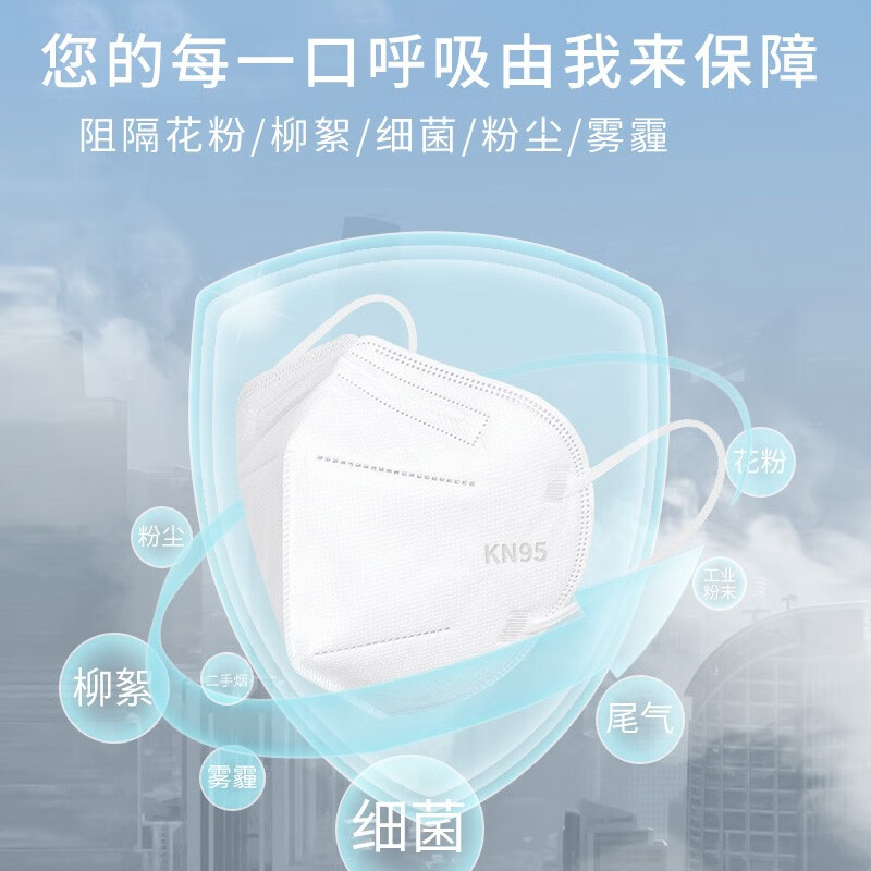 万宝绿KN95口罩防飞沫独立包装一次性口罩3D立体成人女男防风保暖防雾霾 珍珠白【国家标准丨五层防护】25只独立装