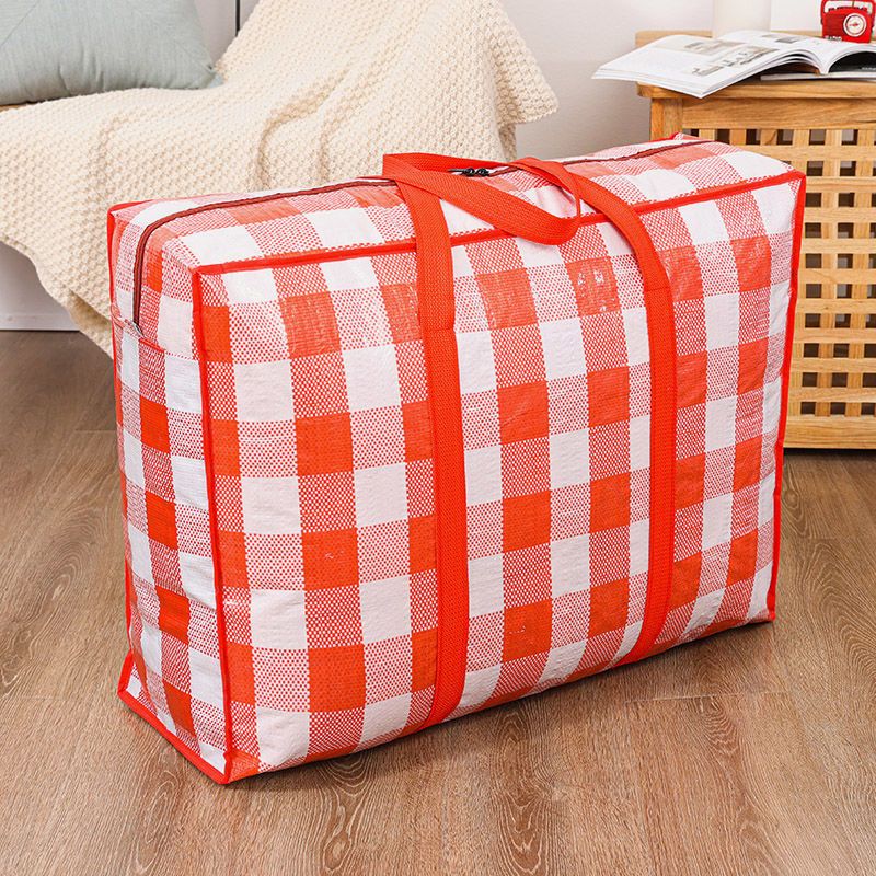 搬家防水袋手提收纳行李旅行袋防潮防尘编织袋蛇皮袋大容量 红色方格