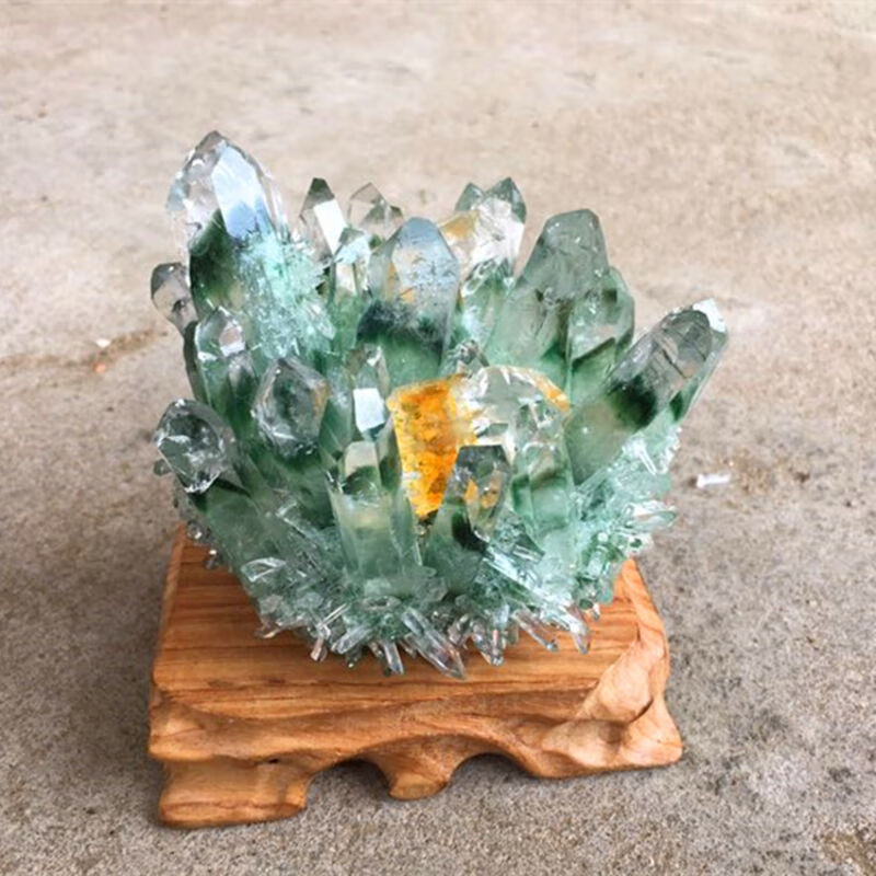 帛灵【珍藏级】天然水晶绿幽灵晶簇黄幽灵六菱白水晶柱 水晶块结晶石