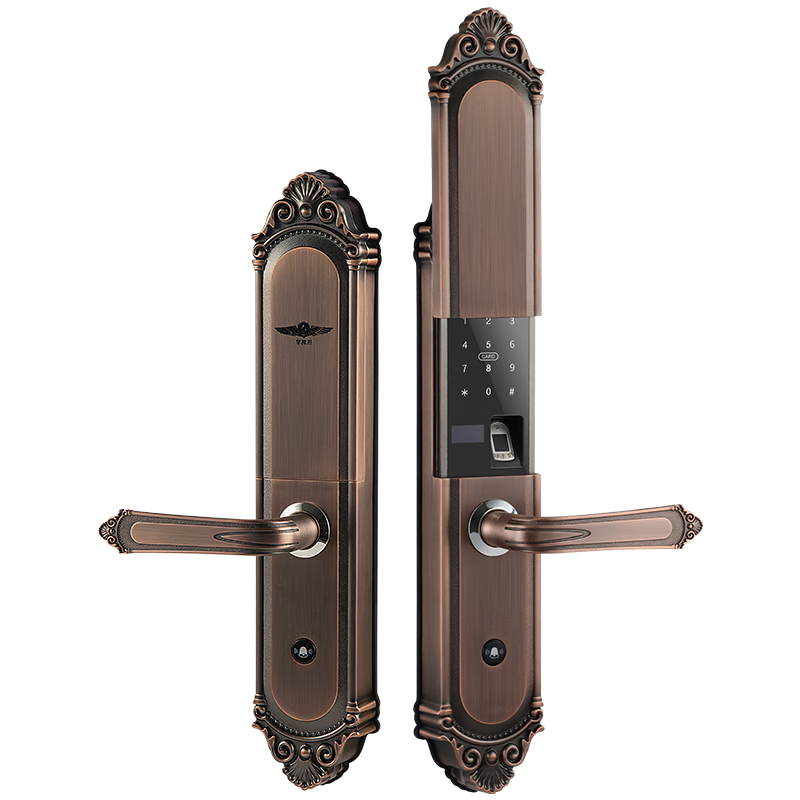 IRONGENERAL 鐵將軍別墅指紋鎖歐式智能大門鎖雙開門高端入戶電子門鎖密碼鎖 雙開門紅古銅[免費安裝]