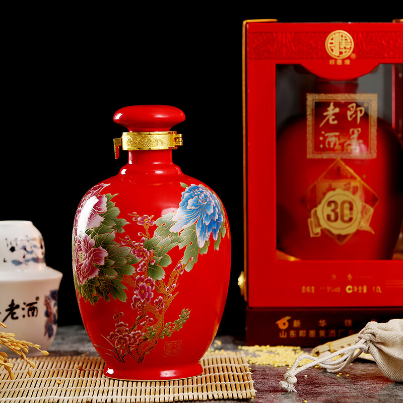 即墨老酒花开富贵三十年陈酿1l*1坛礼盒装送礼佳品孝敬长辈 花开富贵