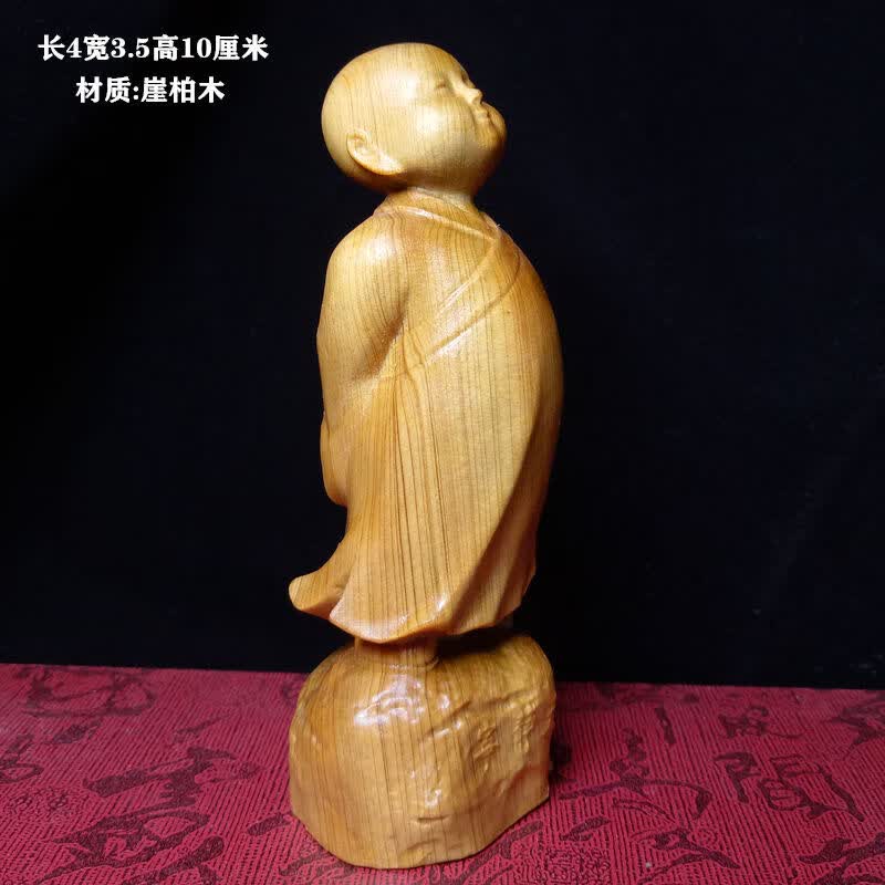 黄杨木头雕刻禅意小和尚宁静致远实木小佛像茶宠手把玩件车载摆件 崖