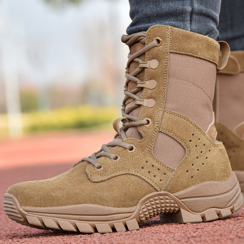 军靴鞋户外际华新式作战训靴男侧拉链轻透气防水登山耐磨沙漠靴棕色靴