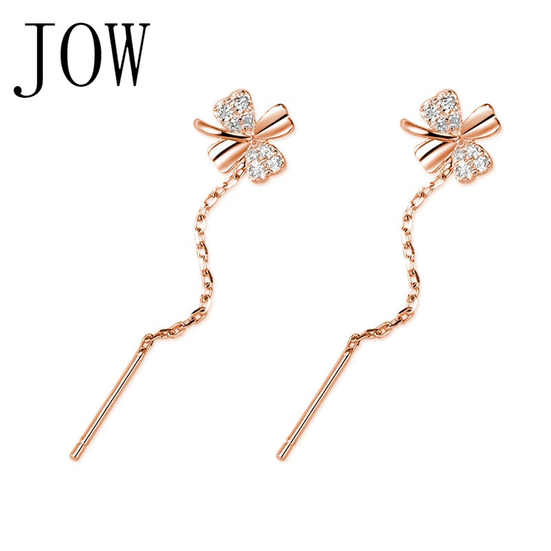 jow925银四叶草耳线女夏季新款感小众设计耳环简约耳饰品 玫瑰金色