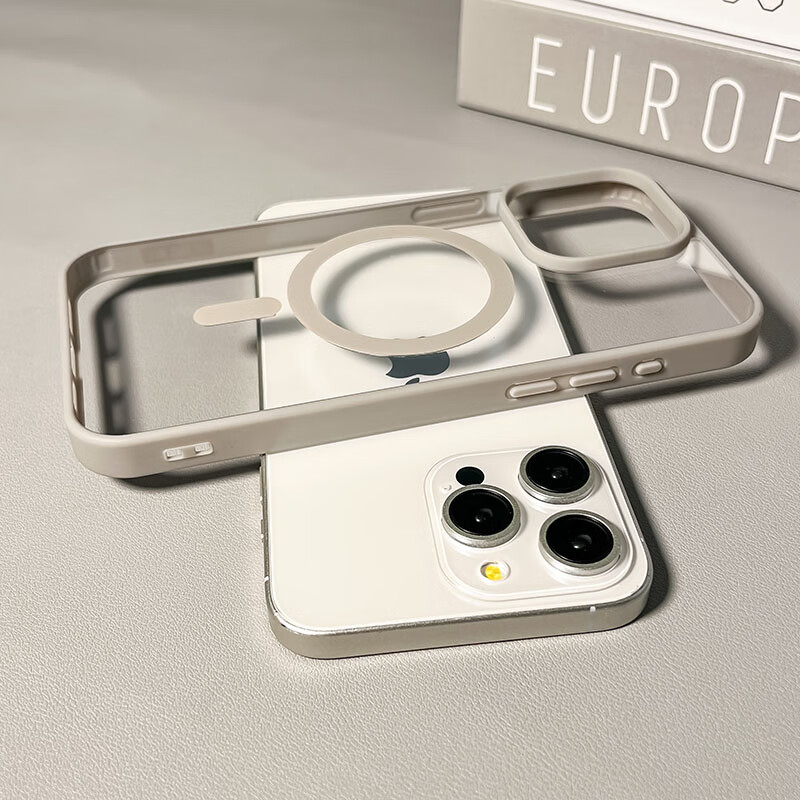 权速适用苹果手机iPhone15新款手机壳磁吸无线充电iPhone14透明大孔简约高级感硅胶软壳全包防摔保护套 灰色【磁吸硬壳/软边框】 iPhone14