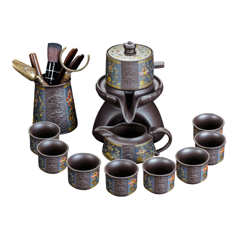 原和紫砂自动茶具套装家用轻奢高档石磨旋转茶壶功夫茶杯懒人泡茶神器