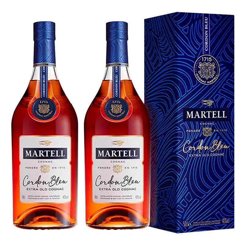 马爹利蓝带500ml martell 干邑白兰地 法国原装进口洋酒 500ml 2瓶