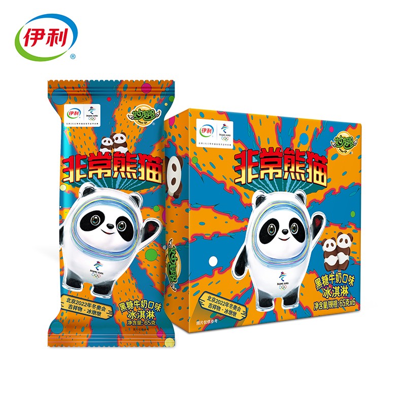 伊利 妙趣非常熊猫 黑糖牛奶口味 雪糕冰淇淋冰激凌冷饮 65g*6支/盒