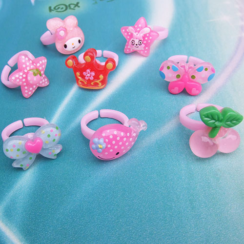 儿童戒指公主可调节可爱卡通女童宝宝树脂指环小女孩戒指礼物 戒指8个