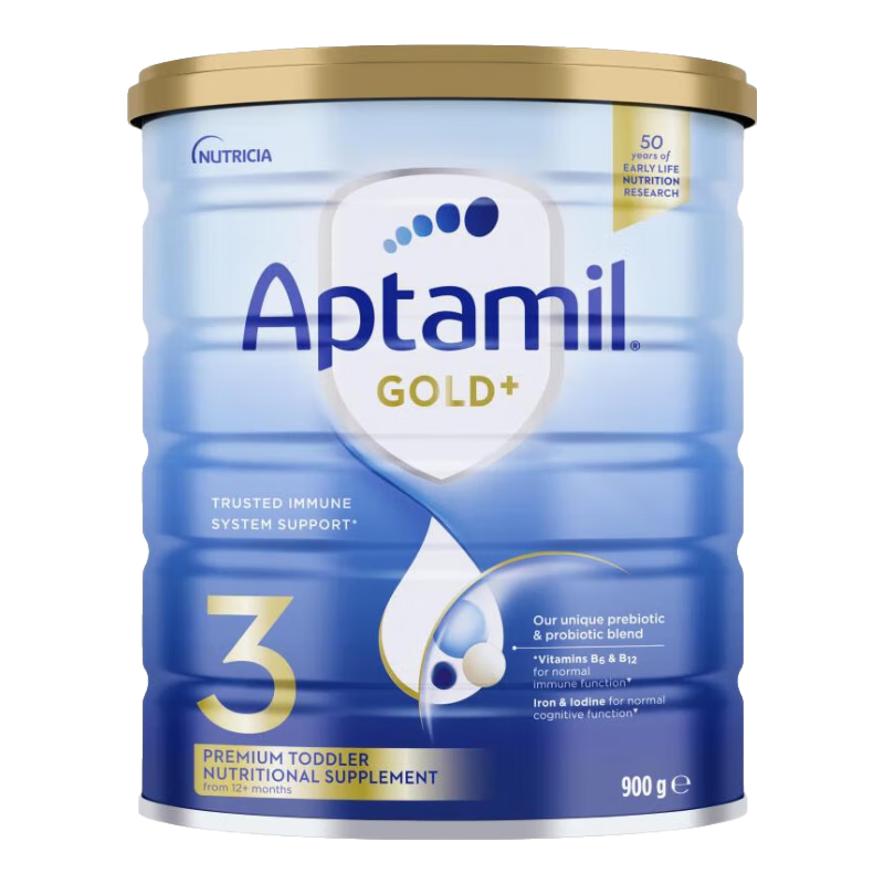 爱他美（Aptamil）澳洲金装版新西兰官方授权原装进口 DHA婴幼儿配方牛奶粉900g/罐 3段 （1-2岁） 有效期至26年12月 900g