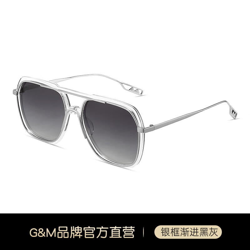 GENTLE MATAILUE2024年新款GM墨鏡男女太陽(yáng)鏡夏季防曬大框防紫外線個(gè)性黃色眼鏡 銀框漸進(jìn)黑灰