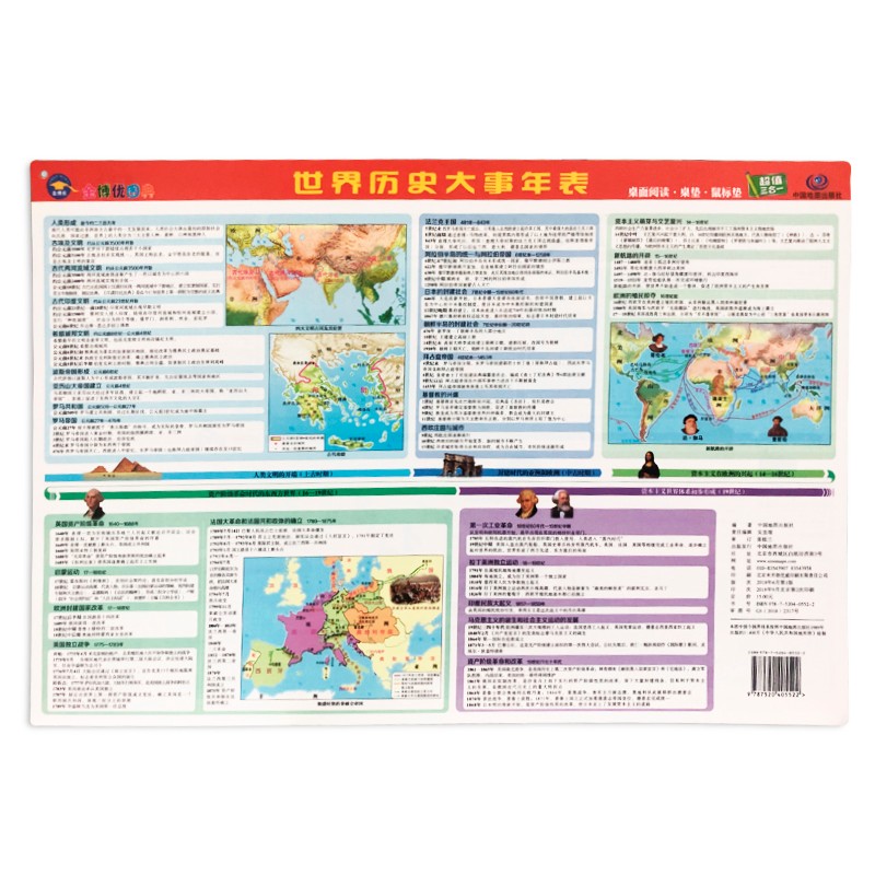 世界历史大事年表 8开学生桌面阅读 正反双面防水撕不烂 金博优学习图典