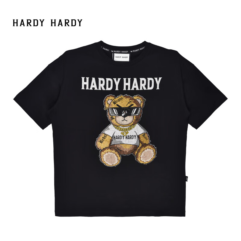 HARDY HARDY21春夏新款男式小熊烫钻短袖T恤H21P11MSS085 黑色 XL