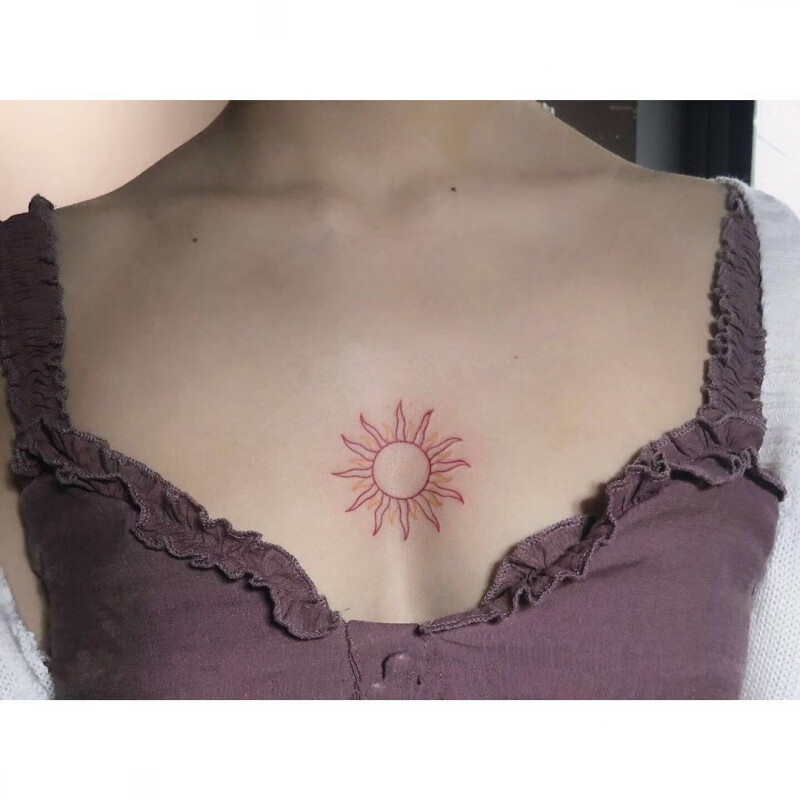 wonst纹身贴防水男女个性潮彩色胸口上的太阳一张两贴满九元
