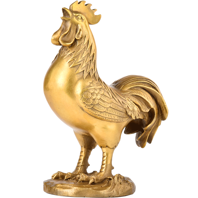 百纳源 金鸡摆件 公鸡摆设铜鸡工艺品铜公鸡摆件黄铜大公鸡报晓 8.8寸新款圆底公鸡黄色