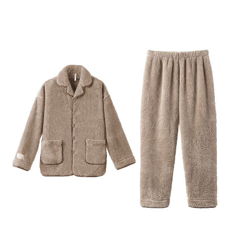 海澜之家【陈哲远同款】睡衣男翻领长毛珊瑚绒抗菌防螨长袖长裤家居服套装