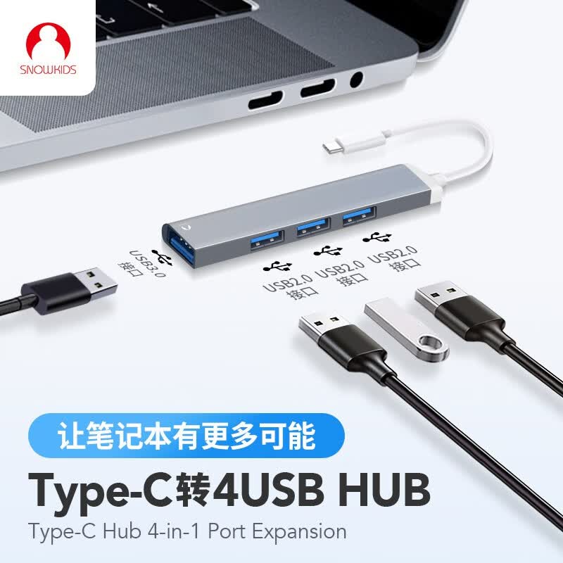 Snowkids Type-C扩展坞转换器苹果Macbook华为手机四口合一HUB分线器USB-C转接器转接头拓展坞高性价比高么？