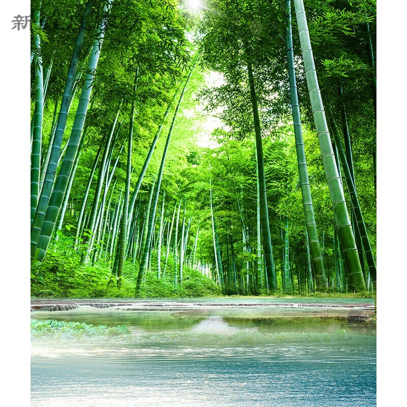 山水背景布新直播背景布立体主播墙纸布3d山水大草原主竹林室外风景
