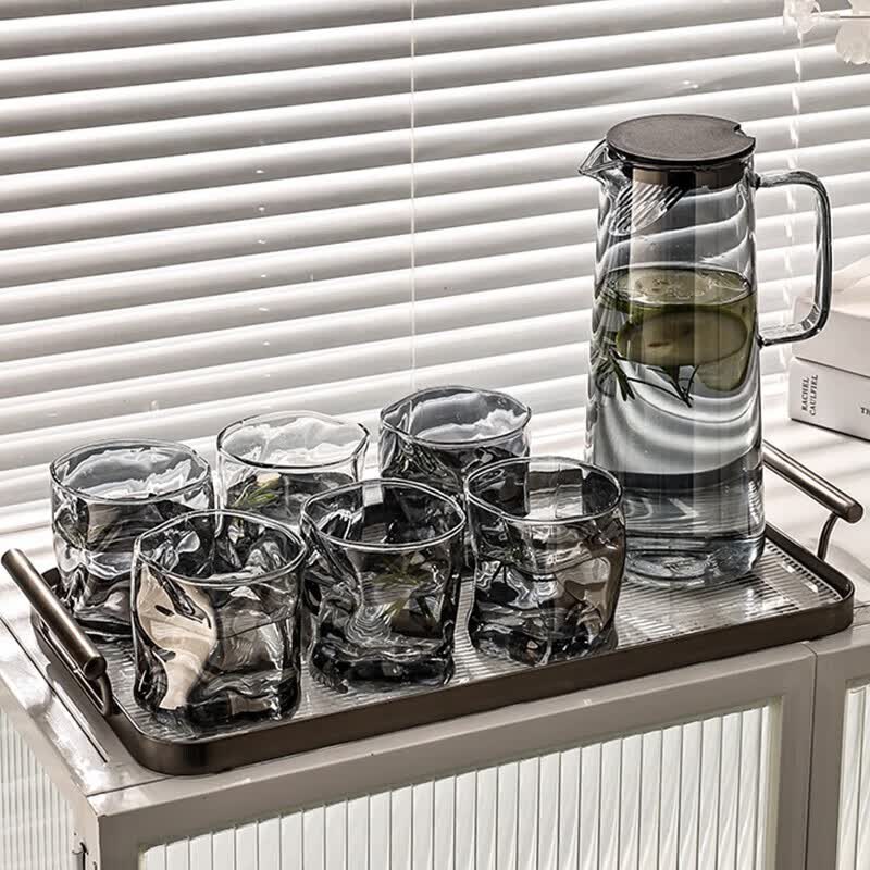 德梵蒂冷水壶玻璃水壶套装夏家用轻奢大容量耐高温茶壶套装凉水壶 烟灰色1壶6杯 不带托盘怎么看?