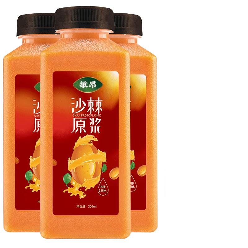 敏昂 沙棘原浆大瓶300mlx3瓶内蒙古官方新鲜沙棘果压榨原汁 3瓶共900ml（100%有沙棘原浆）