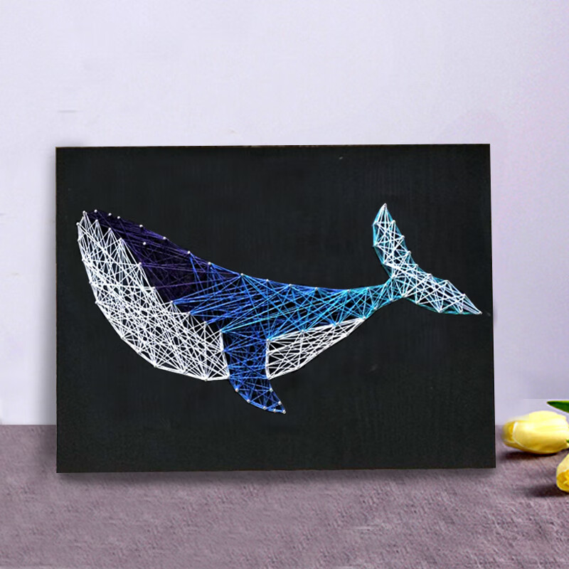 星空鲸鱼纱线画立体钉子绕线画线缠绕画手工diy材料礼物 黑色木纹底板