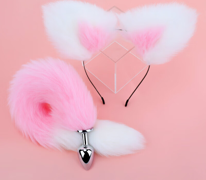 趣用品道具玩具男女狐狸尾巴兔猫尾巴肛塞用 粉白尾巴套装(小号) 情趣