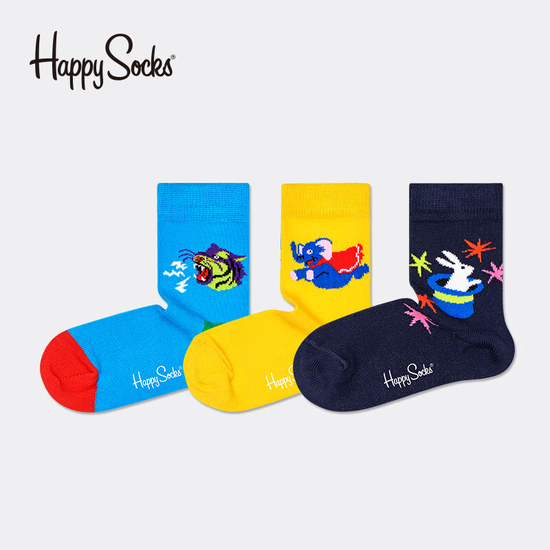 Happy Socks瑞典潮牌 马戏团童袜彩色男女宝宝ins潮儿童中筒袜子 大嘉年华 2双 7-9岁