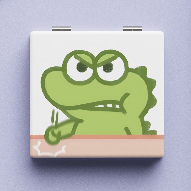 双面镜小镜子便携化妆镜简约随身小镜子卡通可爱梳妆镜pu皮 小青蛙