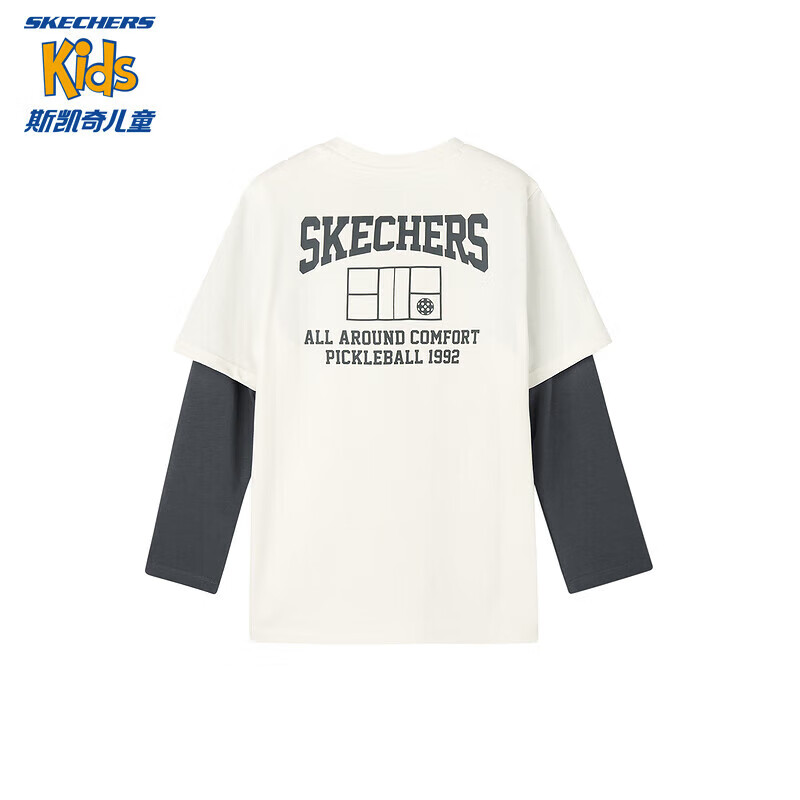 Skechers斯凯奇男女童针织圆领上衣春秋季儿童假两件长袖T恤P124K023