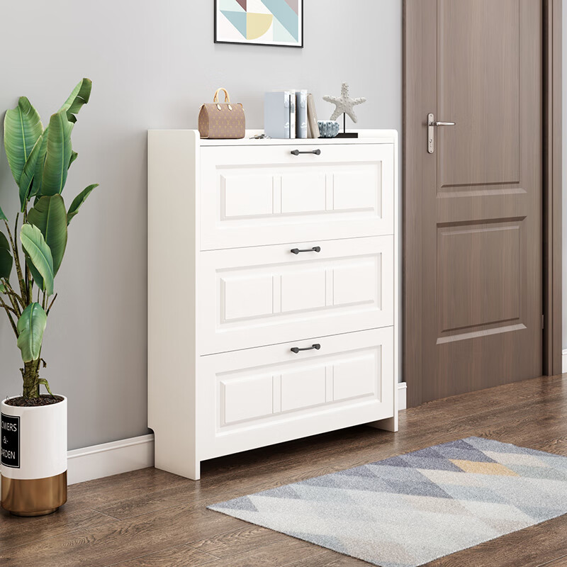 骏骋木欧式吸膜家用组装超薄翻斗鞋柜 田园大容量储物柜 现代简约大容