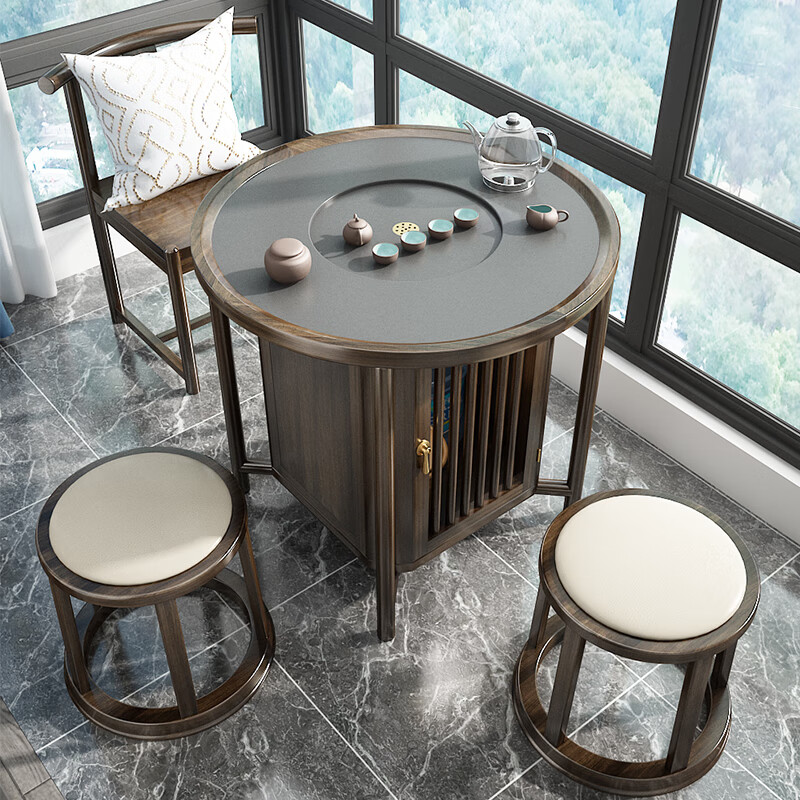 珊瑚港阳台茶桌椅组合实木小型茶桌茶台客厅家用小茶台现代简约圆形