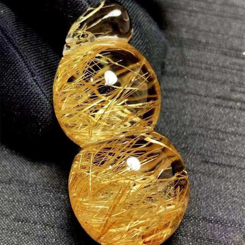 天然钛晶葫芦吊坠 颜色黄暴力黄钛晶招财进宝可爱漂亮金光灿灿佩戴