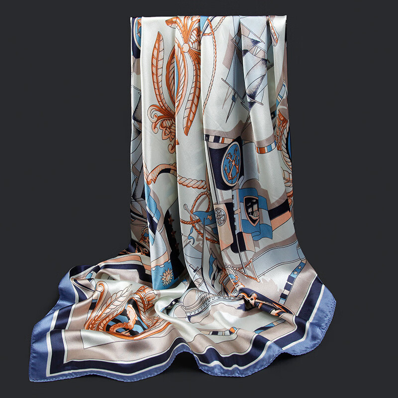 达芬奇密码 春秋季薄款大方巾女韩国百搭丝巾空姐领巾外搭防晒 桑海远航 水蓝