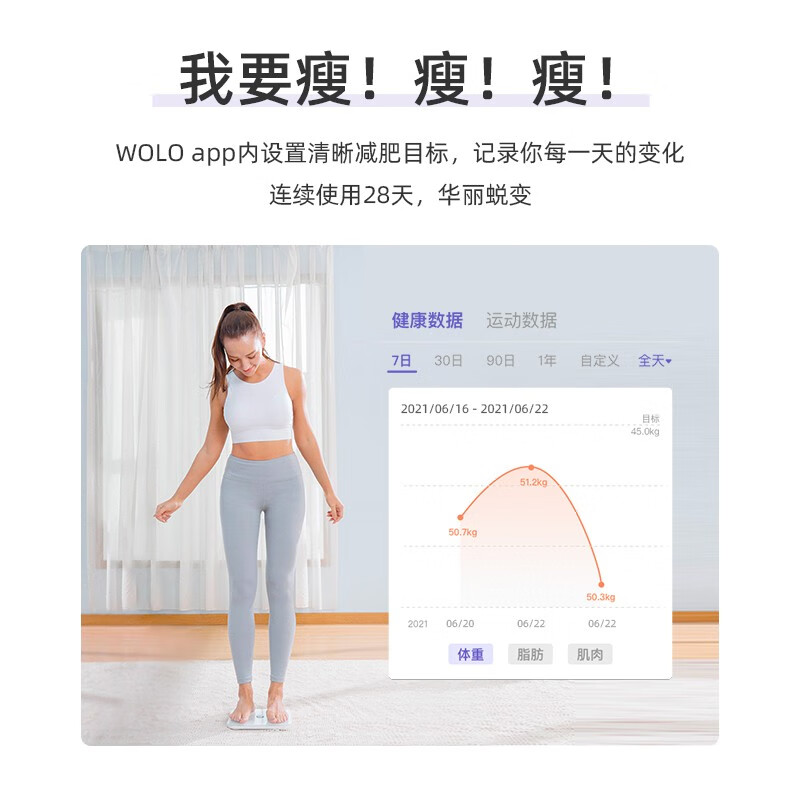 沃乐(WOLO)智能体脂秤 电子体重秤家用人体健康称 雅石白