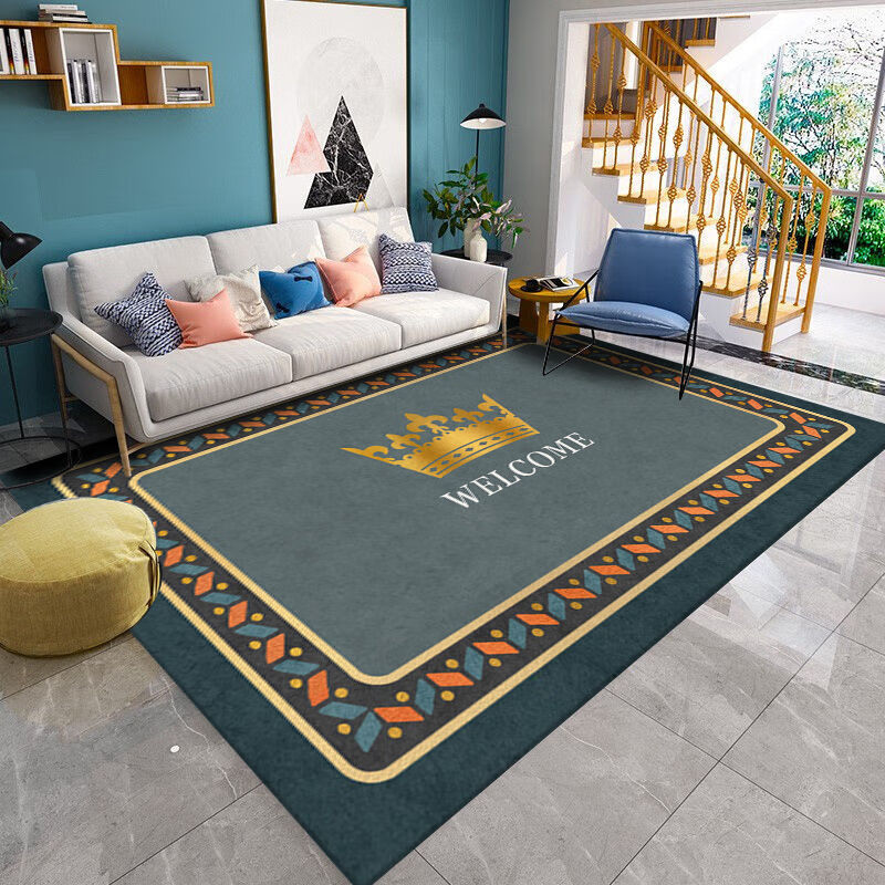 客厅地毯现代简约沙发茶几毯北欧卧室地毯家用 绿底皇冠 180*200(网比价 买贵包退)