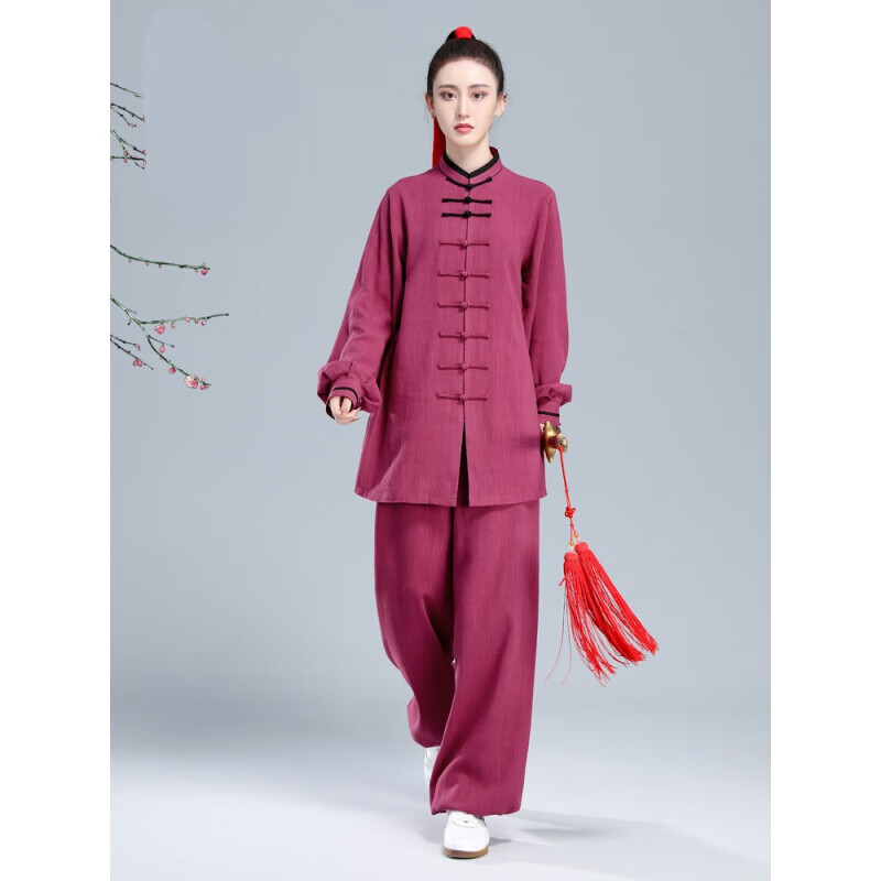 武极堂太极服秋冬 鸿之梦春秋冬季加厚太极服女多色棉麻中国风 玫瑰红
