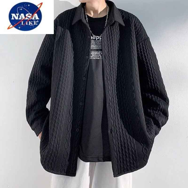 NASALIKE特大碼300斤高級感痞帥夾克潮牌寬松休閑小香風外套男春秋上衣服2 黑色 3XL 200-250斤