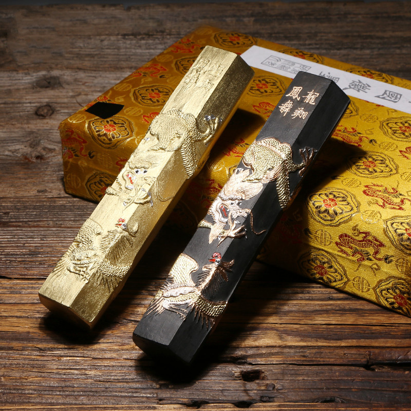 藏慧阁  8两龙凤对墨松烟墨条墨锭手工古法徽墨礼品礼盒套装原产地