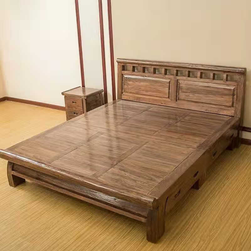 莫贤老榆木床全实木双人床榫卯结构箱体床老榆木实木床榻榻床卯 款式
