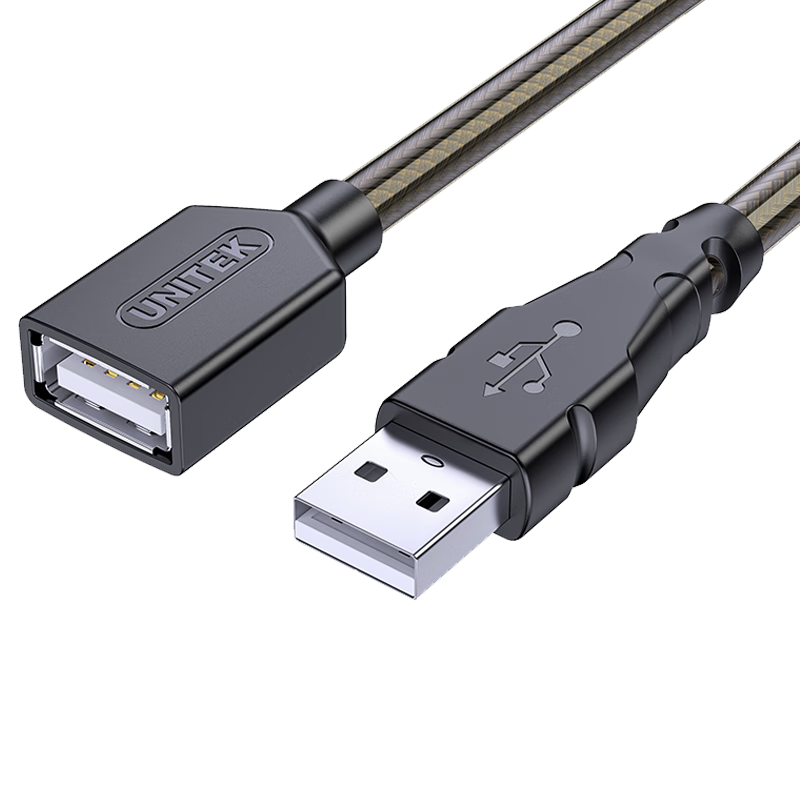 UNITEK 优越者 USB延长线 2.0高速传输公对母数据连接线AM/AF电脑鼠标键盘U盘耳机加长线透明棕0.3米 Y-C427