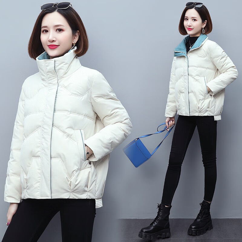保暖棉袄短款面包服外套女韩版洋气小个子棉衣棉服清雅若兰女装 米色